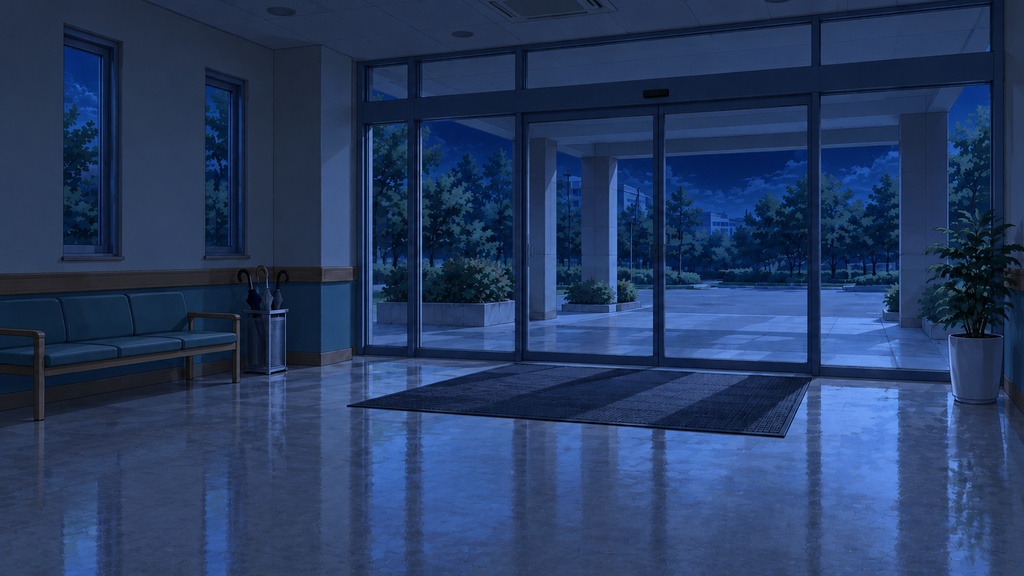 地方病院の日常と夜間探索背景|12場所×4状態・48枚|商用ゲーム利用可|AI生成