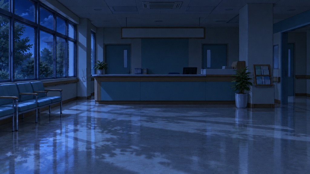 地方病院の日常と夜間探索背景|12場所×4状態・48枚|商用ゲーム利用可|AI生成