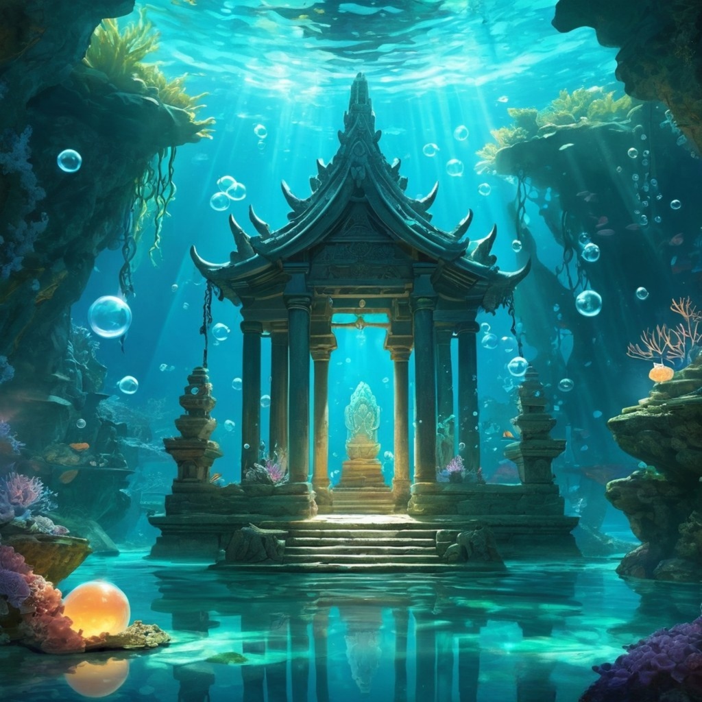 【幻想背景】深海の泡と祈りの祭壇（1：1）(1600：1600px）｜アトリエmiaRA