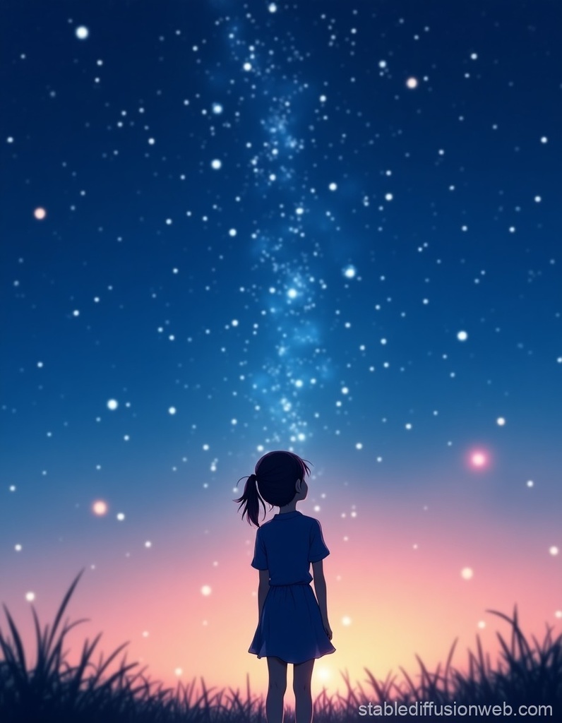 【無料】星空と少女の後ろ姿 -幻想素材セット PNG JPEG|アトリエmiaRA