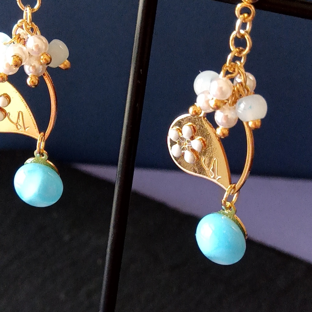 【◆限定1点】ハートとグラスブルーのピアス・イヤリング