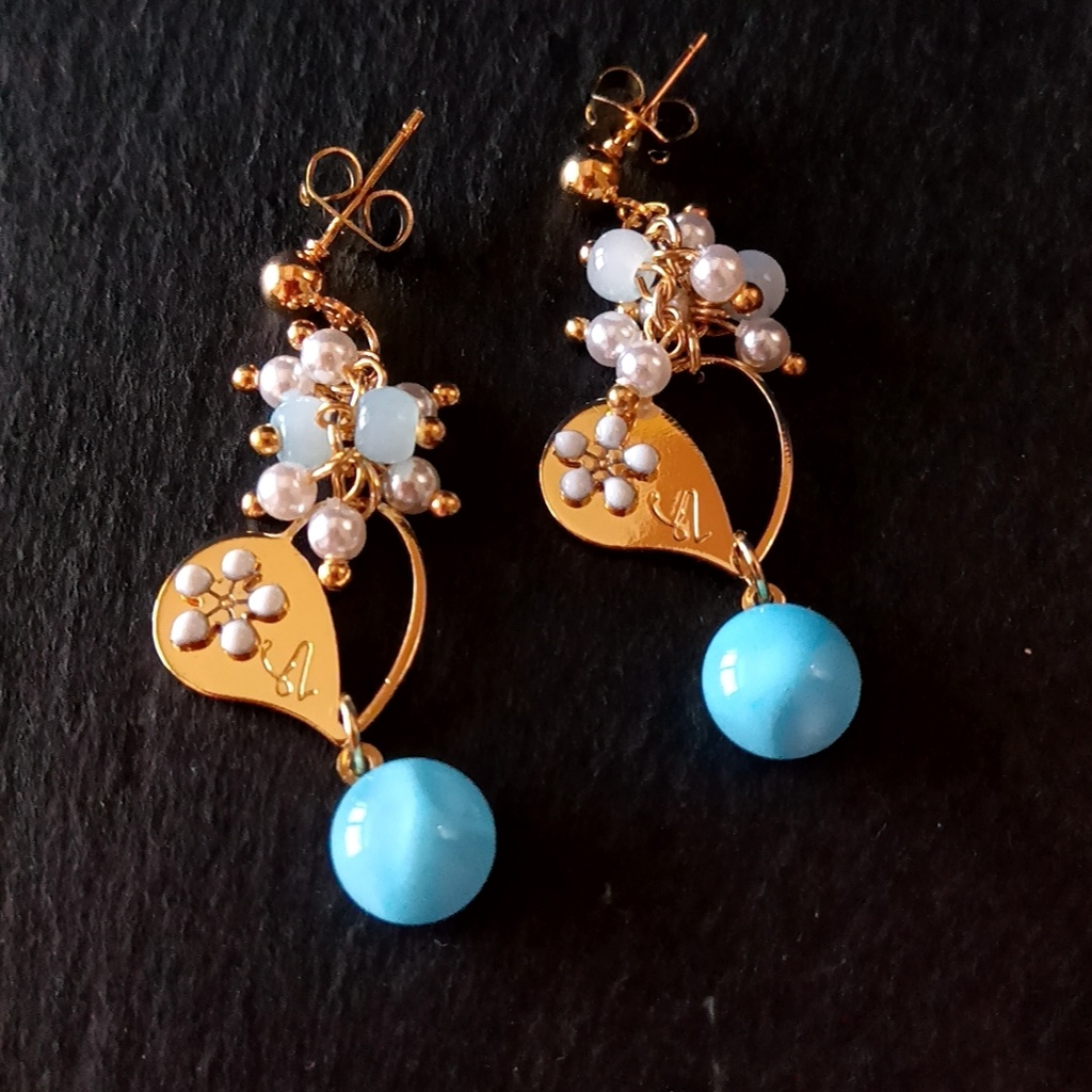 【◆限定1点】ハートとグラスブルーのピアス・イヤリング