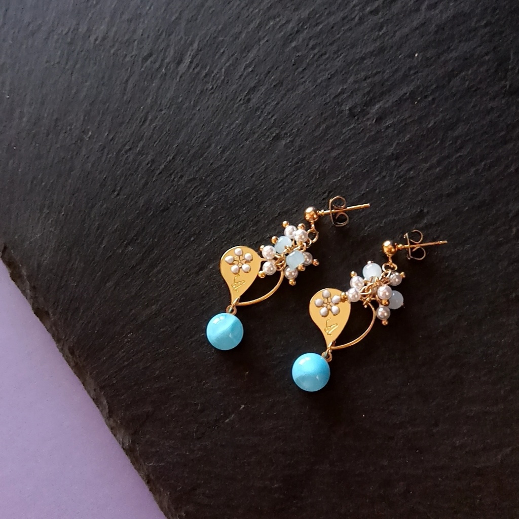 【◆限定1点】ハートとグラスブルーのピアス・イヤリング