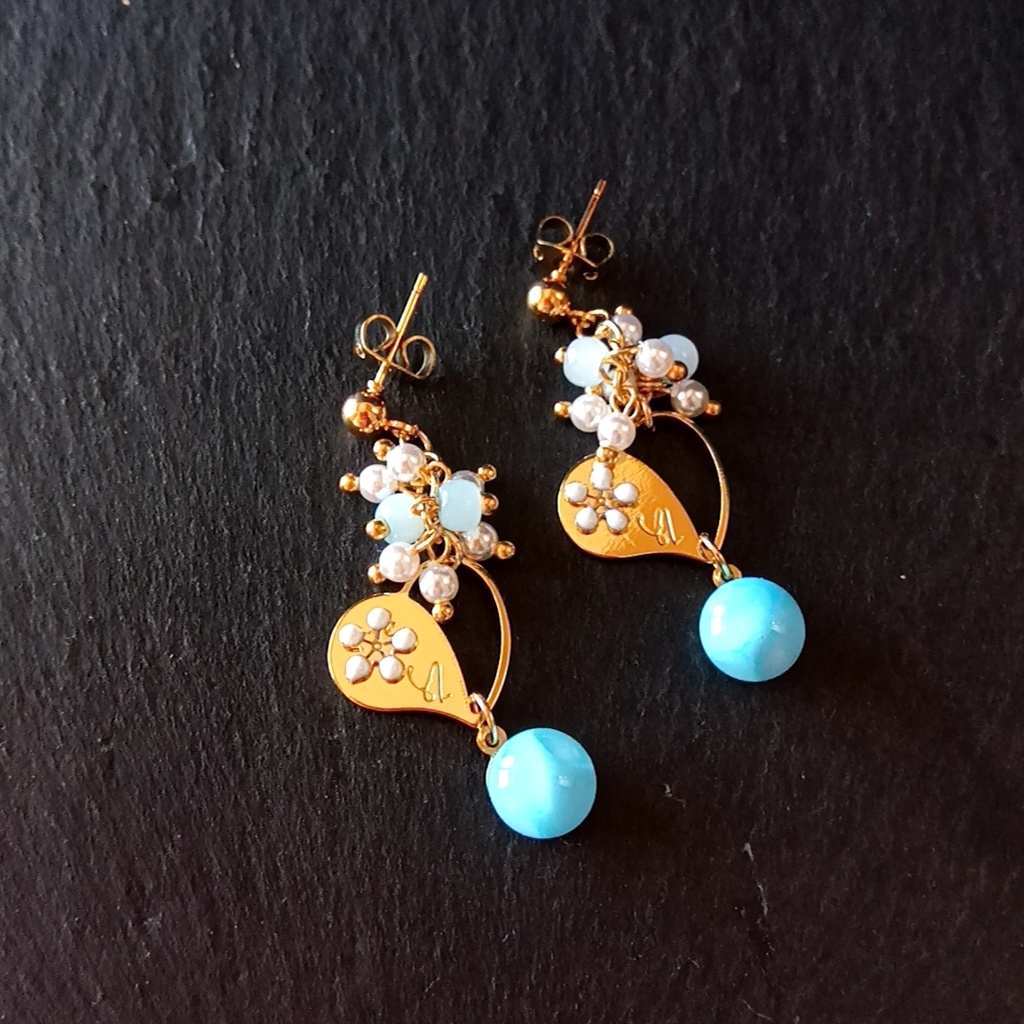 【◆限定1点】ハートとグラスブルーのピアス・イヤリング