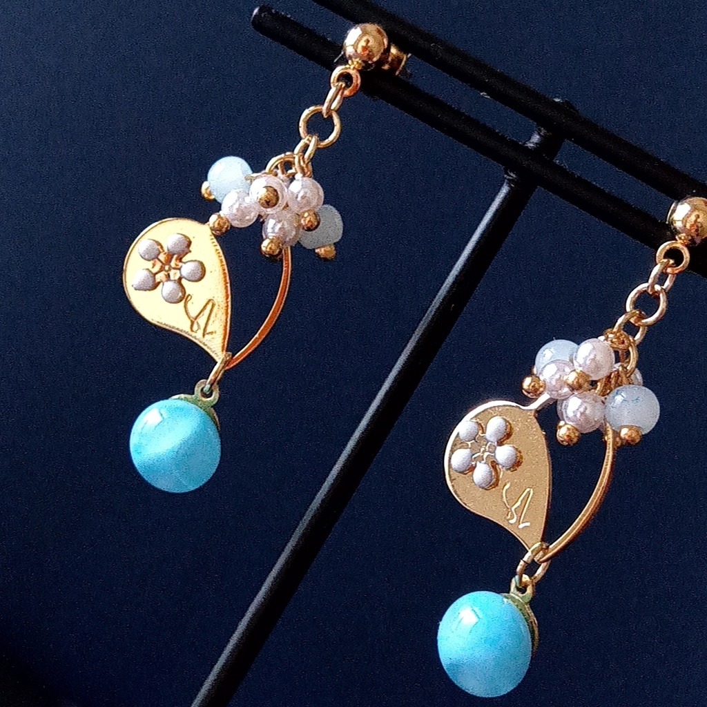 【◆限定1点】ハートとグラスブルーのピアス・イヤリング