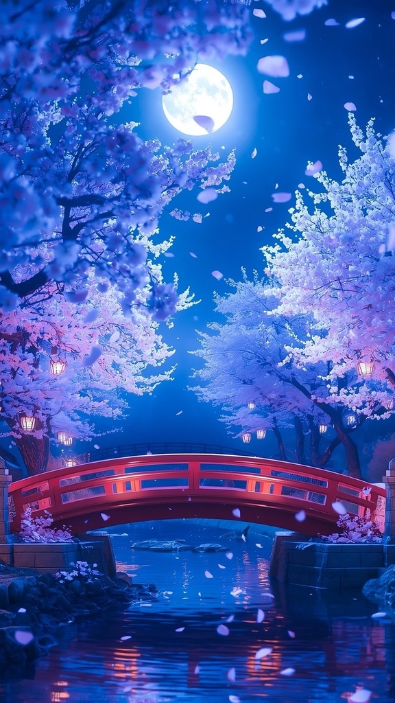 【デジタル壁紙】月下桜 – Moonlit Blossoms（高解像度アート3点セット）