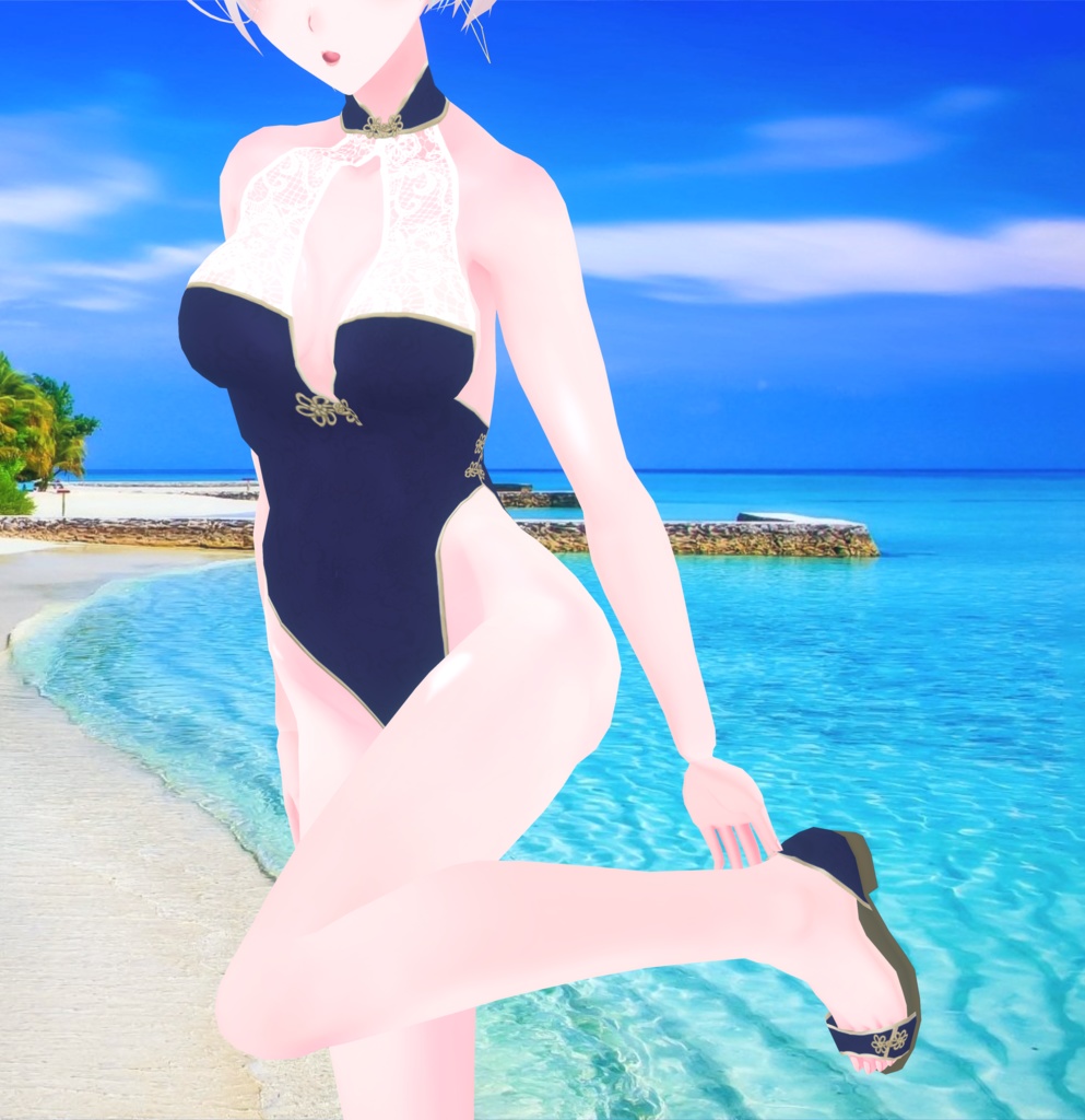 《無料版有/正式版対応》レースチャイナモノキニ/水着《VRoid》