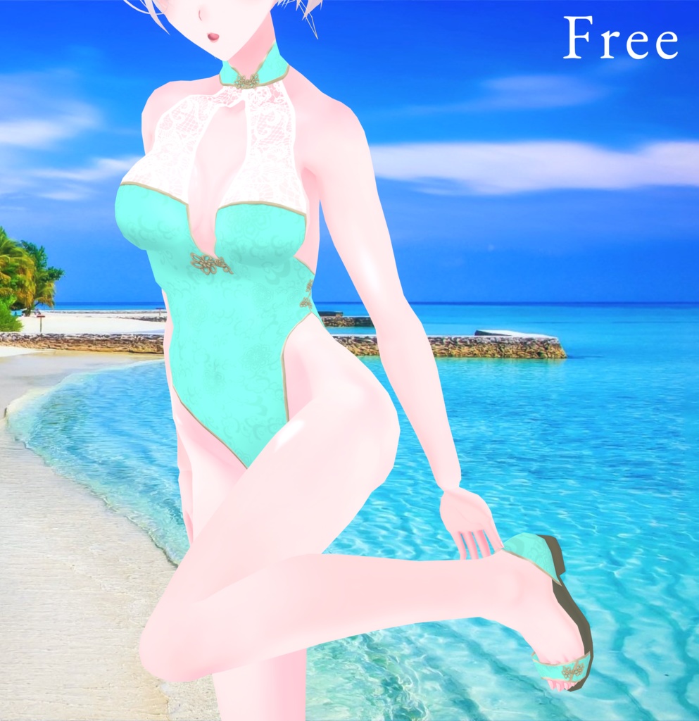 《無料版有/正式版対応》レースチャイナモノキニ/水着《VRoid》