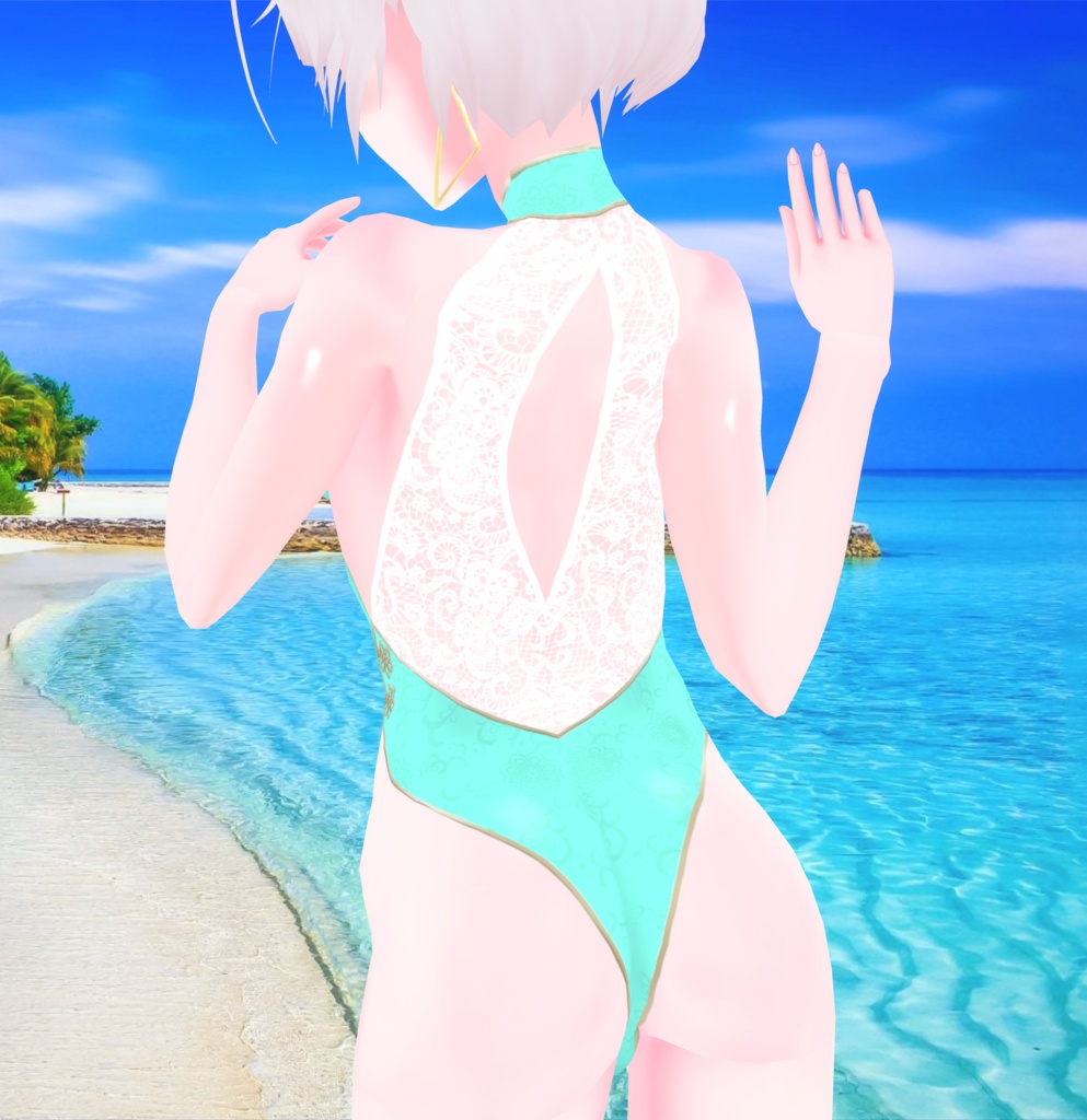 《無料版有/正式版対応》レースチャイナモノキニ/水着《VRoid》