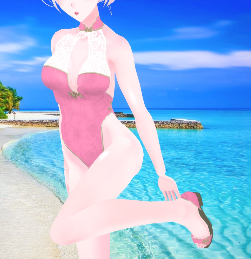 《無料版有/正式版対応》レースチャイナモノキニ/水着《VRoid》