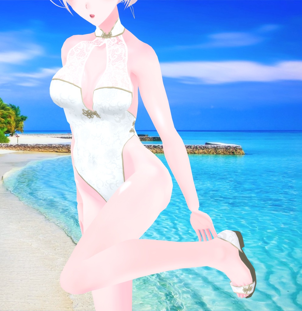 《無料版有/正式版対応》レースチャイナモノキニ/水着《VRoid》