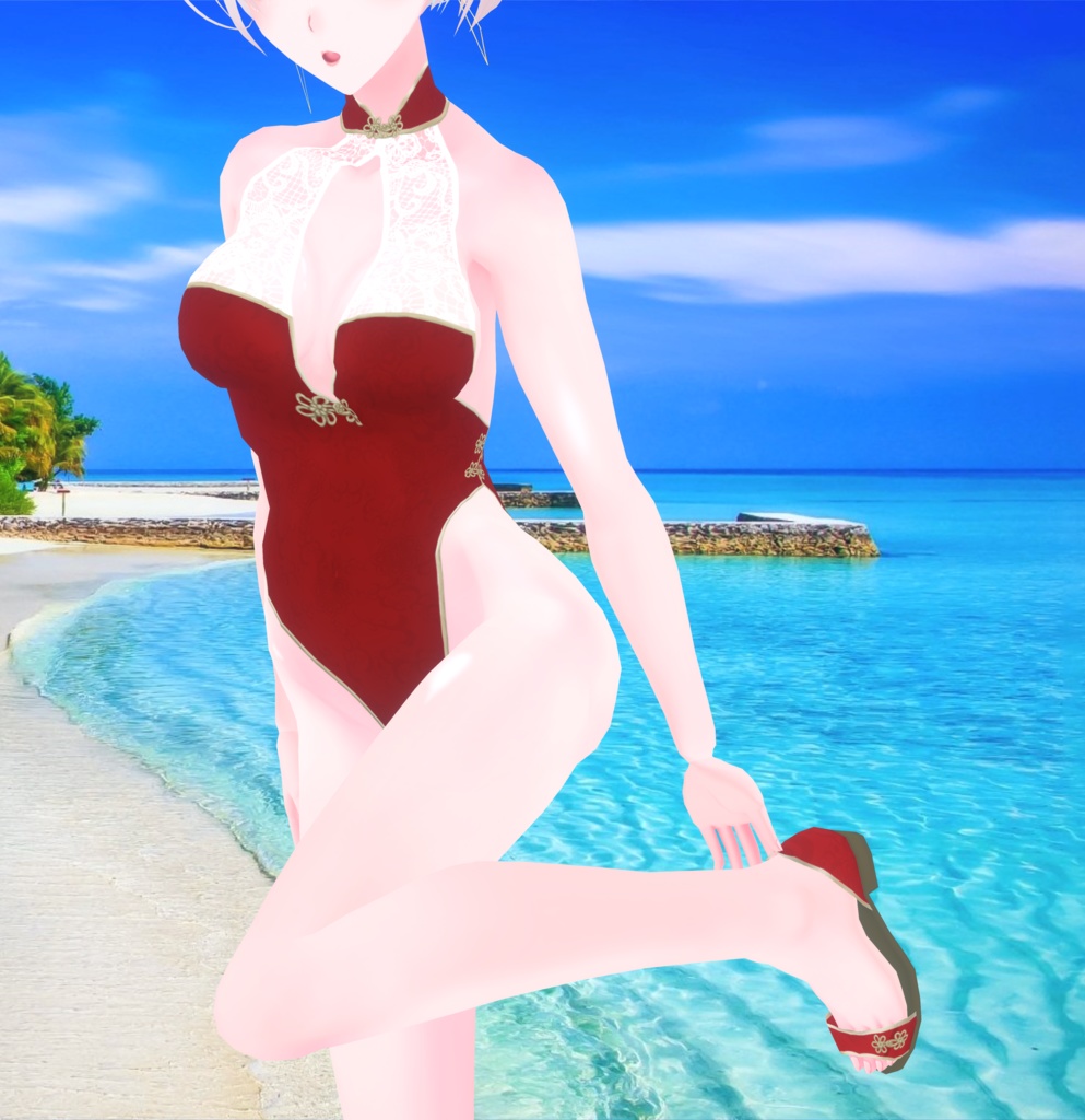 《無料版有/正式版対応》レースチャイナモノキニ/水着《VRoid》