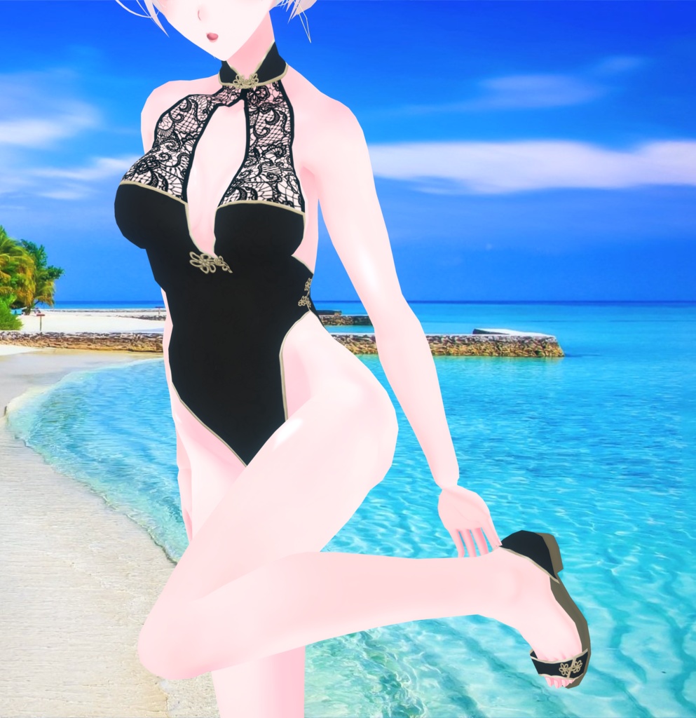 《無料版有/正式版対応》レースチャイナモノキニ/水着《VRoid》