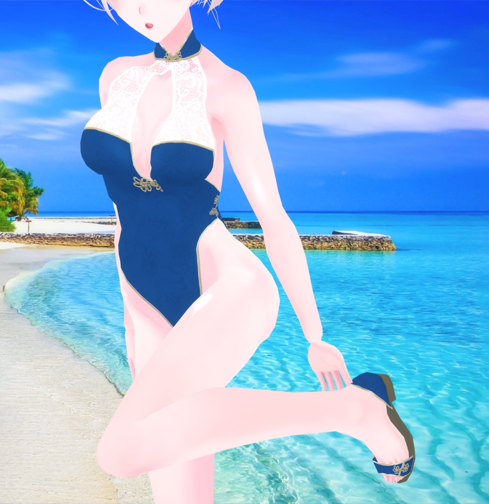 《無料版有/正式版対応》レースチャイナモノキニ/水着《VRoid》