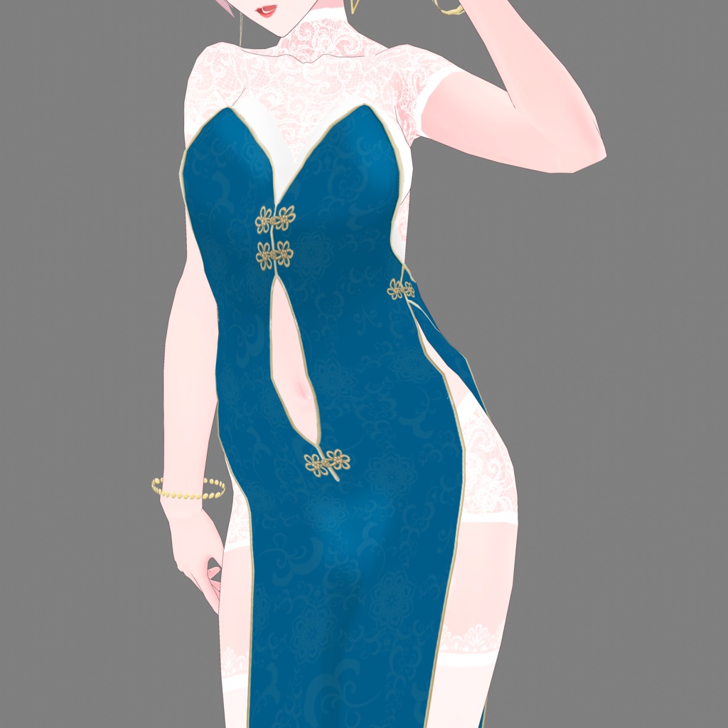 《無料版有/正式版対応》チャイナスリットドレス《VRoid》