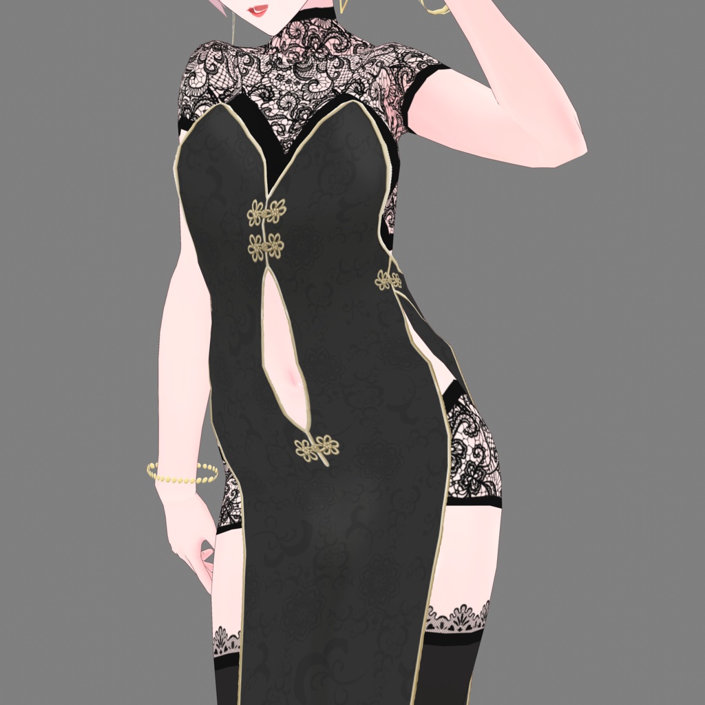 《無料版有/正式版対応》チャイナスリットドレス《VRoid》