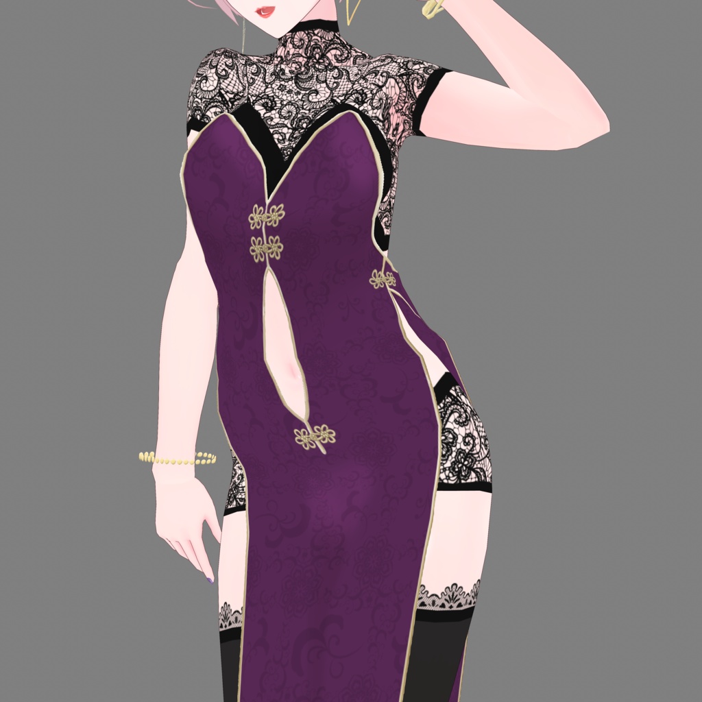 《無料版有/正式版対応》チャイナスリットドレス《VRoid》