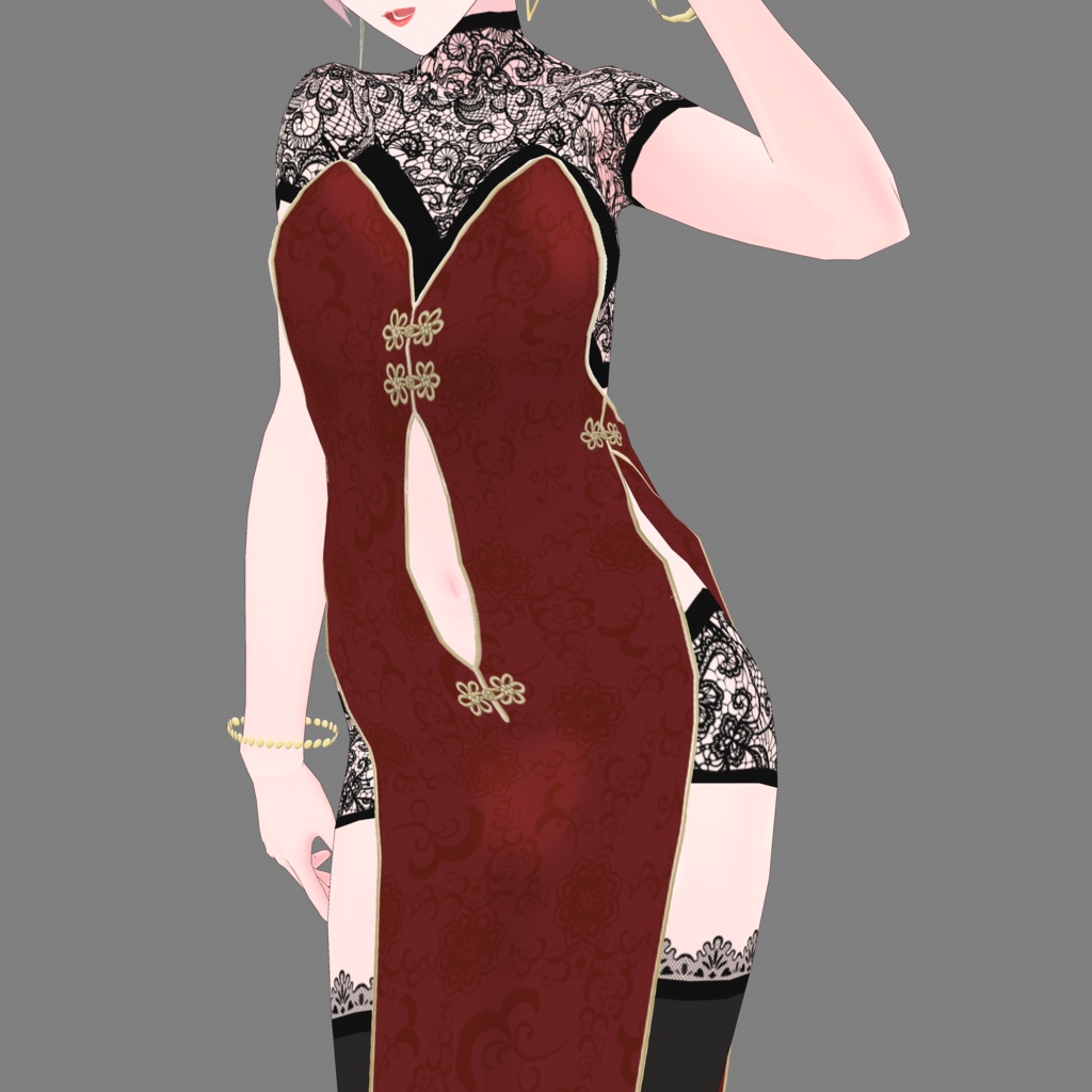 《無料版有/正式版対応》チャイナスリットドレス《VRoid》