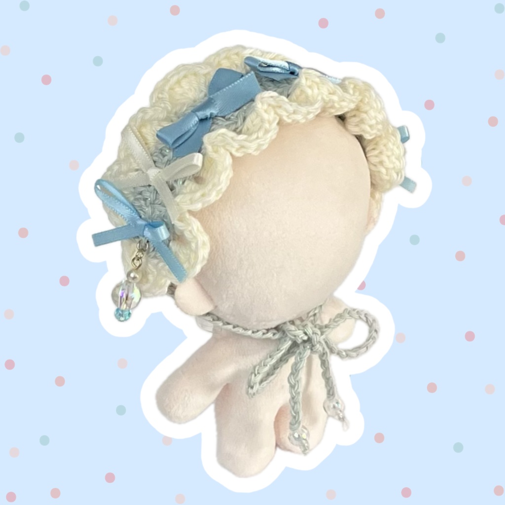 11cm〜15cm ぬいぐるみ用　ヘッドドレス リボン　ビーズチャーム　水色