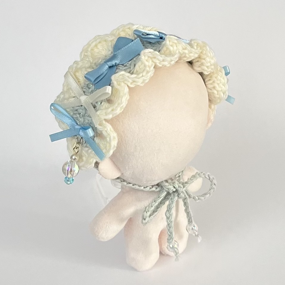 11cm〜15cm ぬいぐるみ用 ヘッドドレス リボン ビーズチャーム 水色