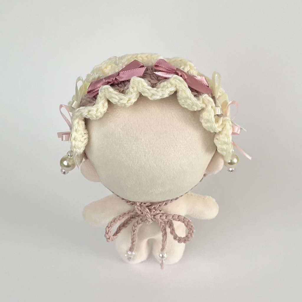 11cm〜15cm ぬいぐるみ用 ヘッドドレス リボン ビーズチャーム ピンク