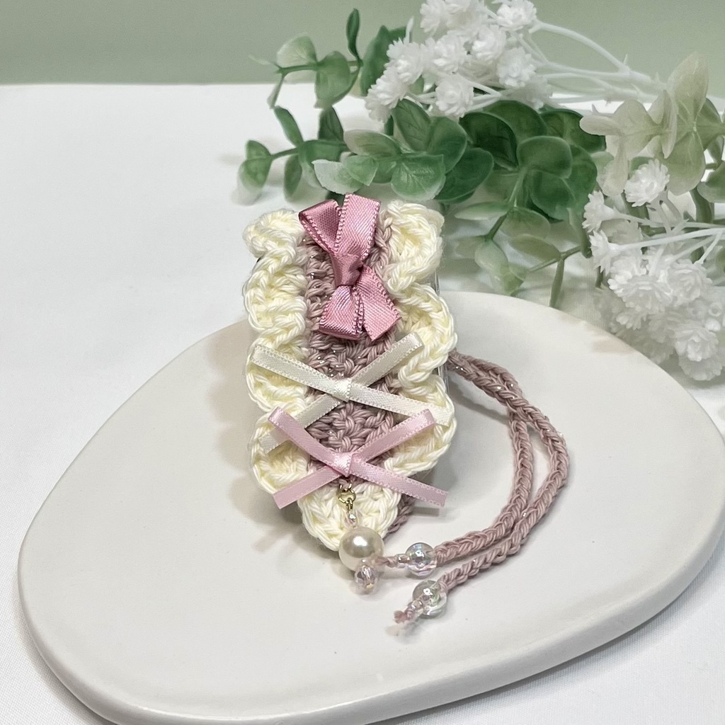 11cm〜15cm ぬいぐるみ用 ヘッドドレス リボン ビーズチャーム ピンク