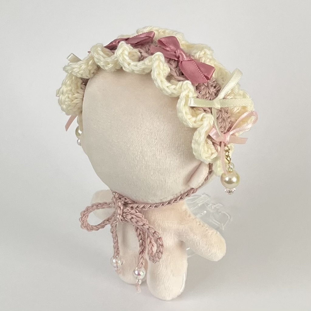 11cm〜15cm ぬいぐるみ用 ヘッドドレス リボン ビーズチャーム ピンク