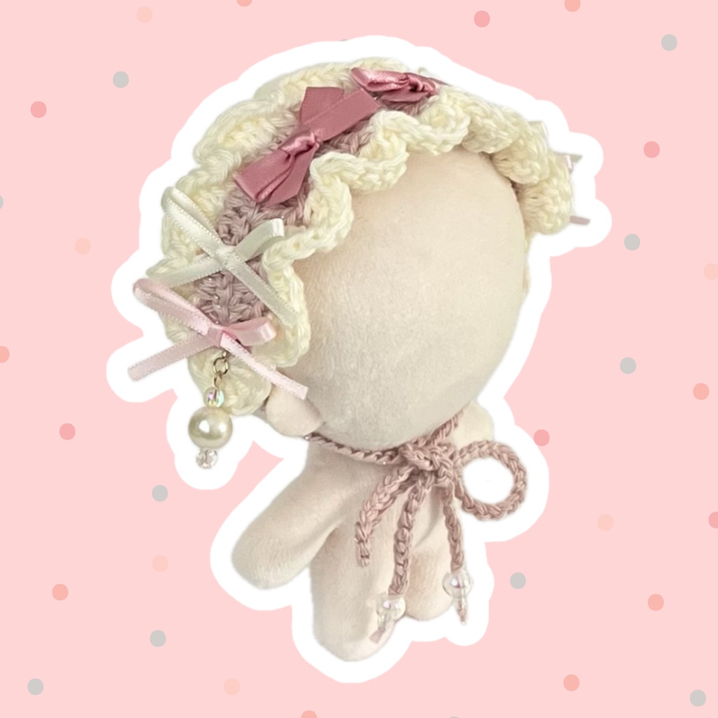 11cm〜15cm ぬいぐるみ用 ヘッドドレス リボン ビーズチャーム ピンク