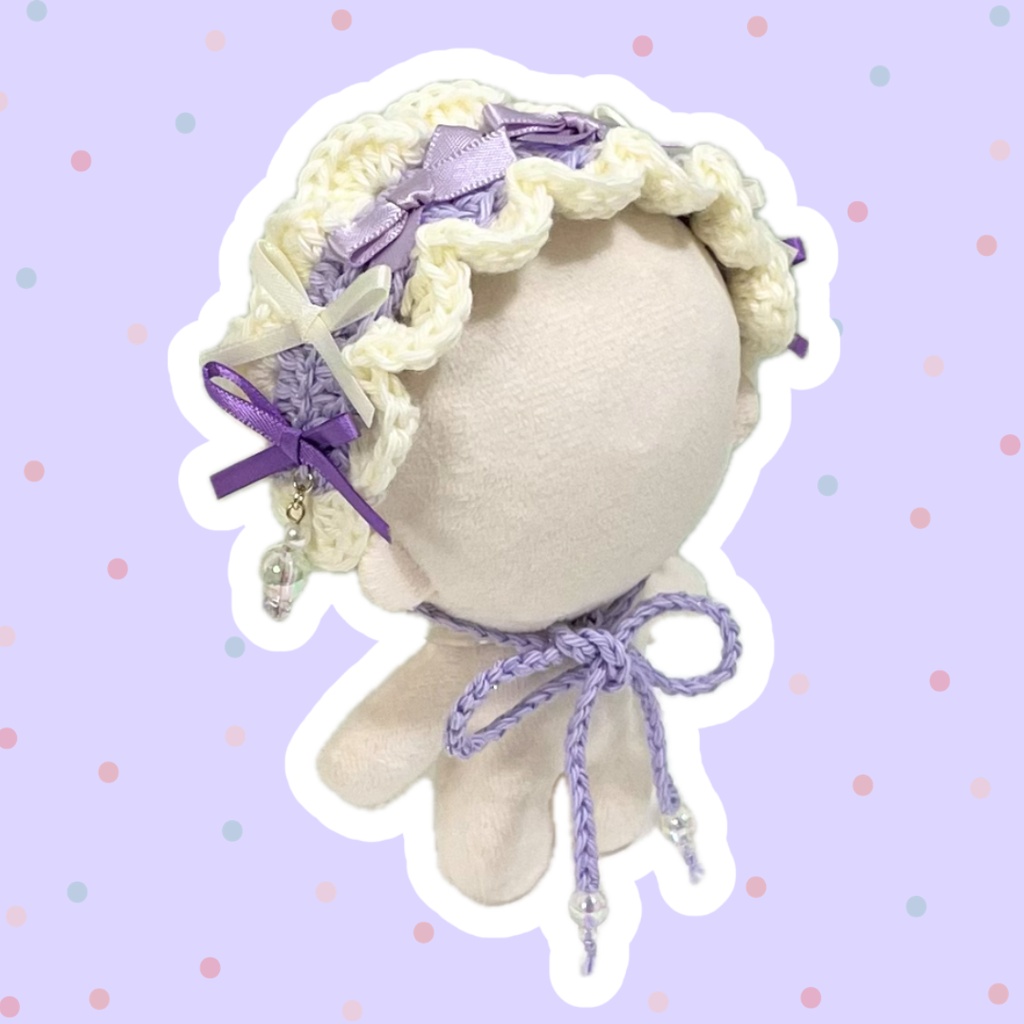 11cm〜15cm ぬいぐるみ用 ヘッドドレス リボン ビーズチャーム 紫