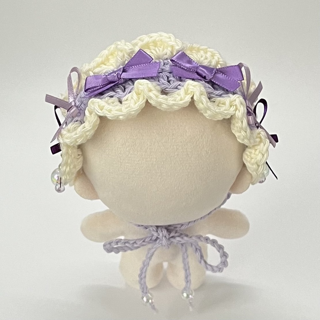 11cm〜15cm ぬいぐるみ用 ヘッドドレス リボン ビーズチャーム 紫