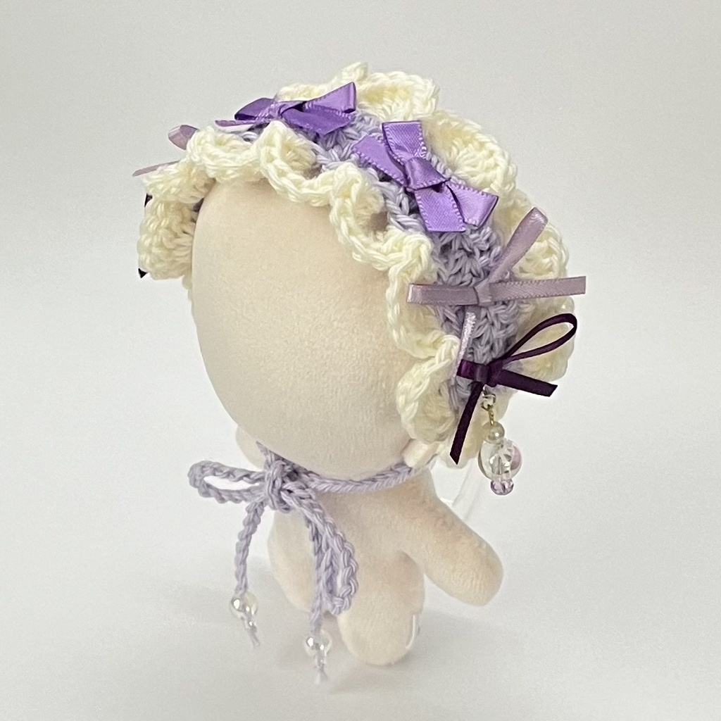 11cm〜15cm ぬいぐるみ用 ヘッドドレス リボン ビーズチャーム 紫