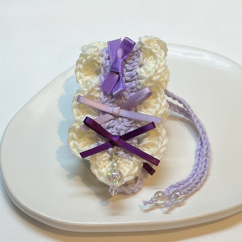 11cm〜15cm ぬいぐるみ用 ヘッドドレス リボン ビーズチャーム 紫