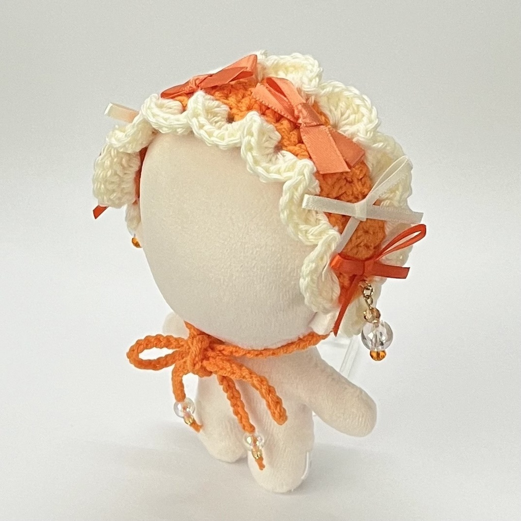 11cm〜15cm ぬいぐるみ用 ヘッドドレス リボン ビーズチャーム オレンジ