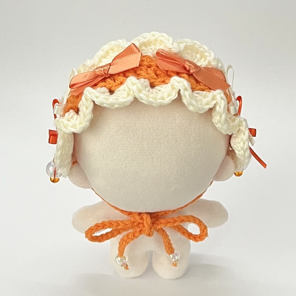 11cm〜15cm ぬいぐるみ用 ヘッドドレス リボン ビーズチャーム オレンジ