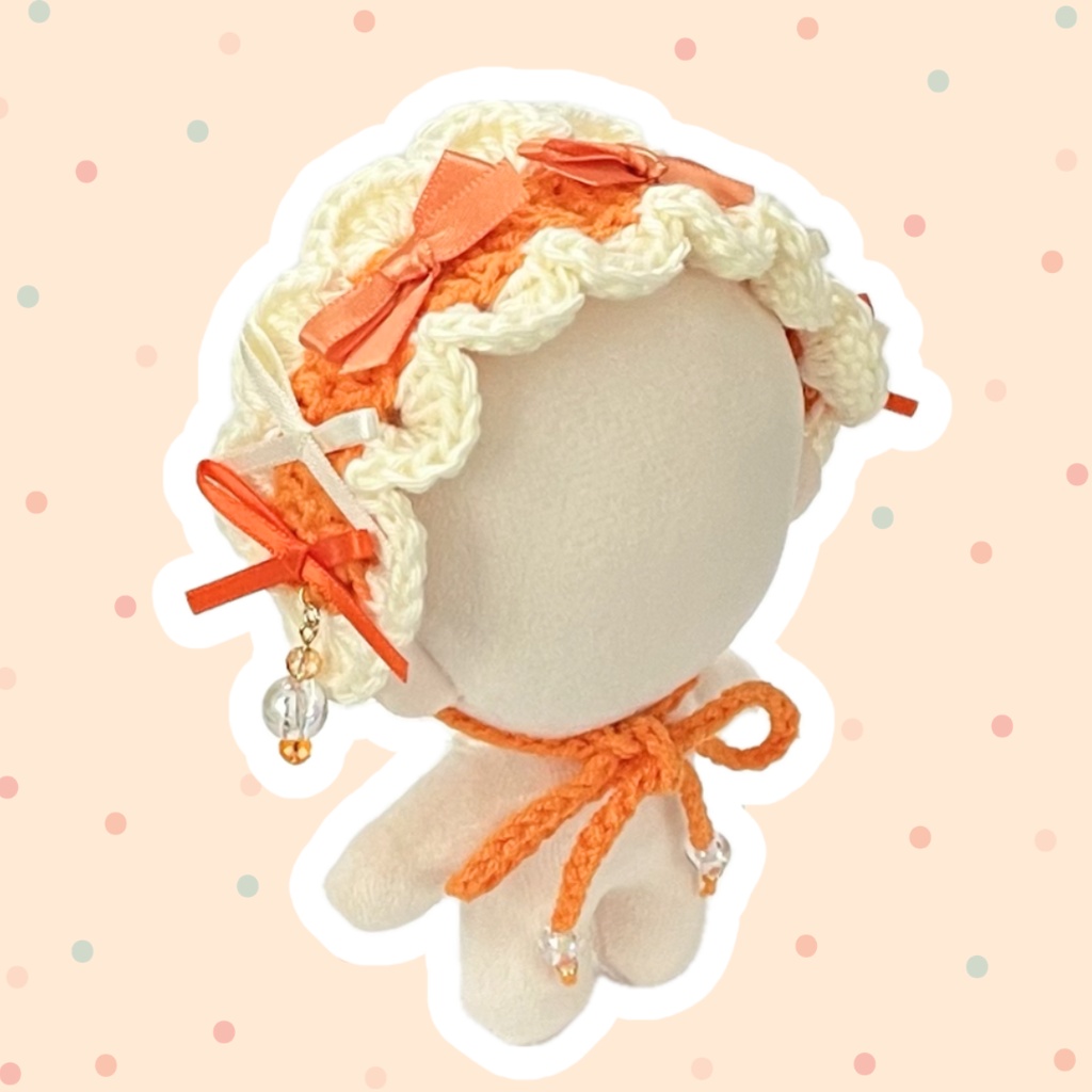 11cm〜15cm ぬいぐるみ用　ヘッドドレス リボン　ビーズチャーム　オレンジ