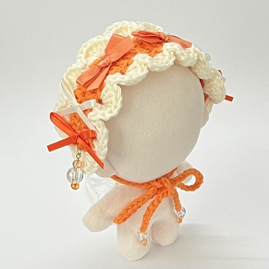 11cm〜15cm ぬいぐるみ用 ヘッドドレス リボン ビーズチャーム オレンジ