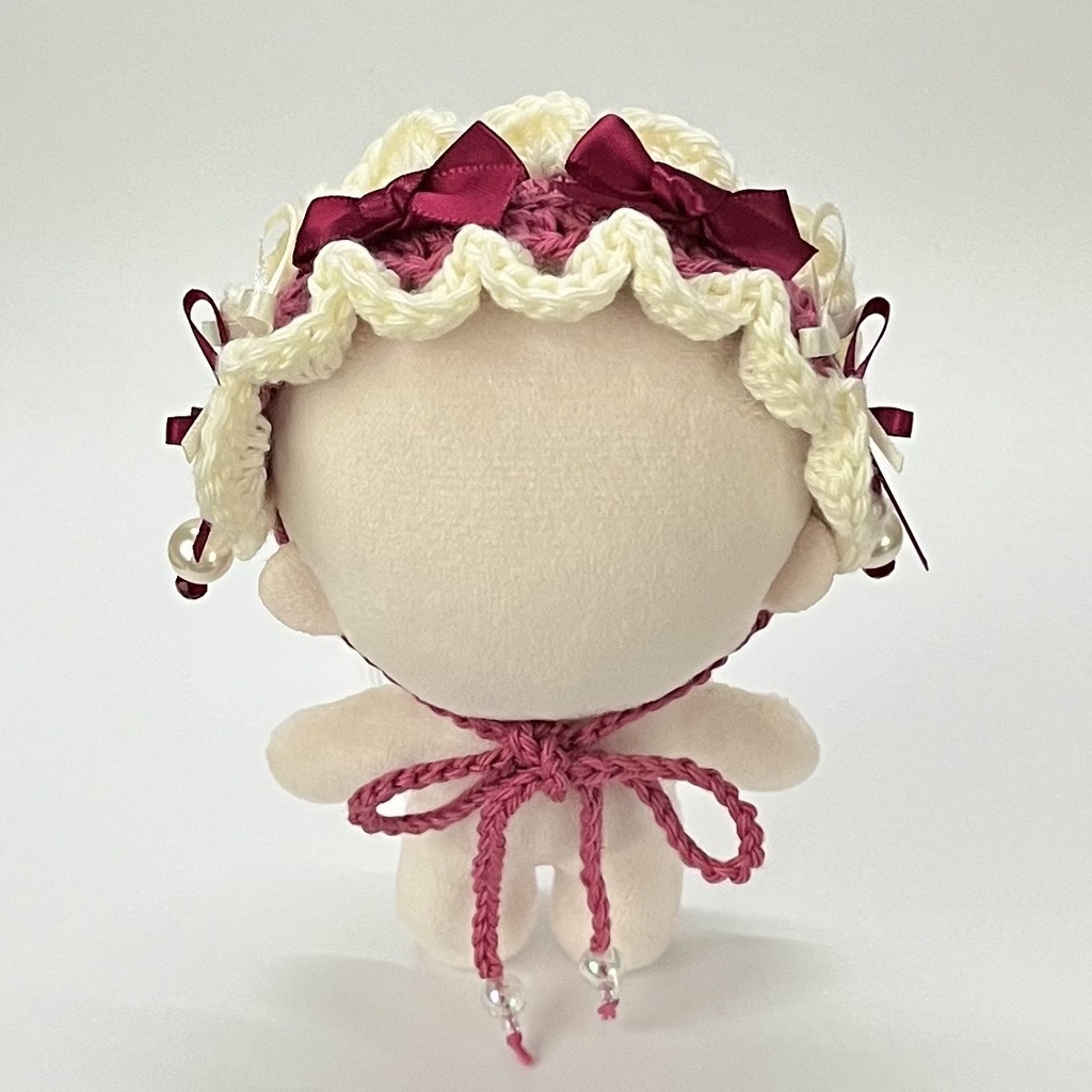 11cm〜15cm ぬいぐるみ用 ヘッドドレス リボン ビーズチャーム ワインレッド
