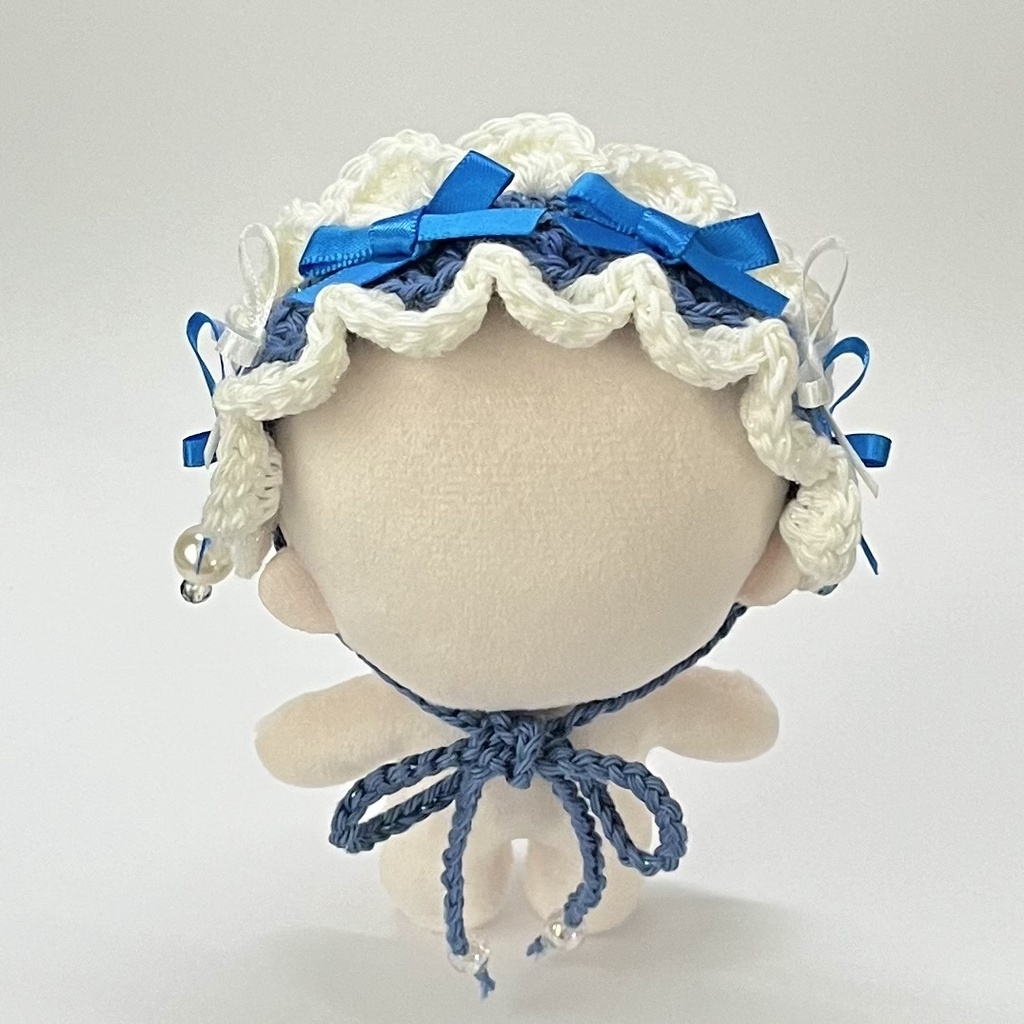 11cm〜15cm ぬいぐるみ用 ヘッドドレス リボン ビーズチャーム ブルー