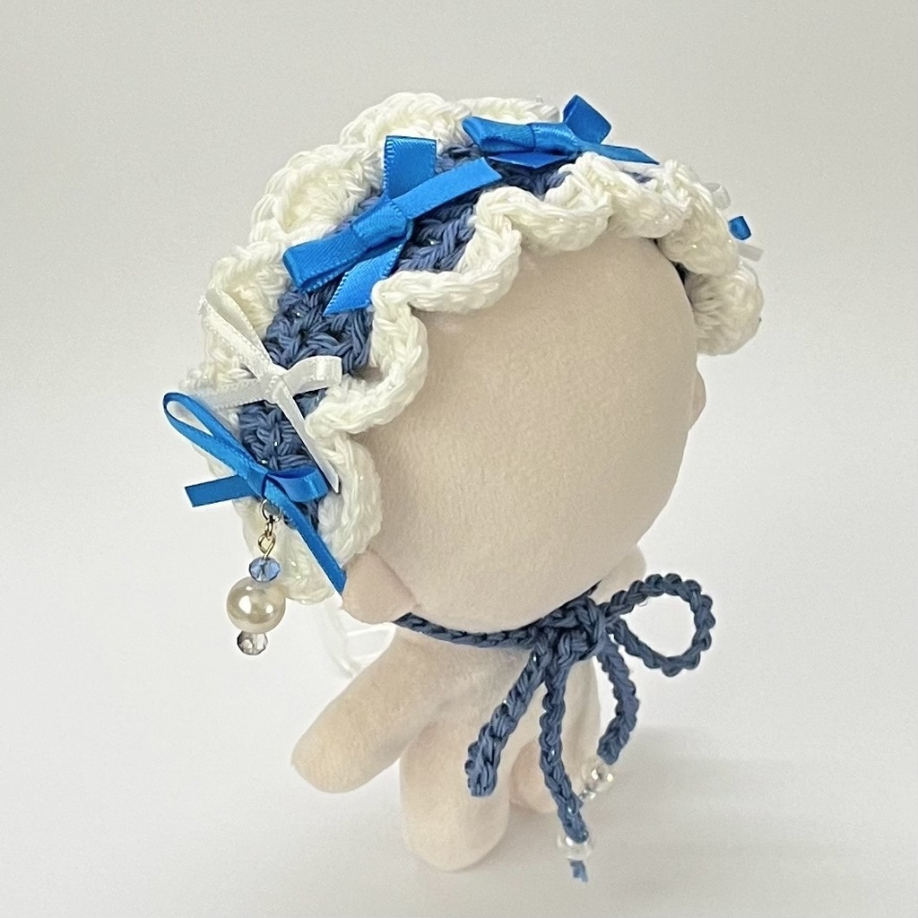 11cm〜15cm ぬいぐるみ用 ヘッドドレス リボン ビーズチャーム ブルー