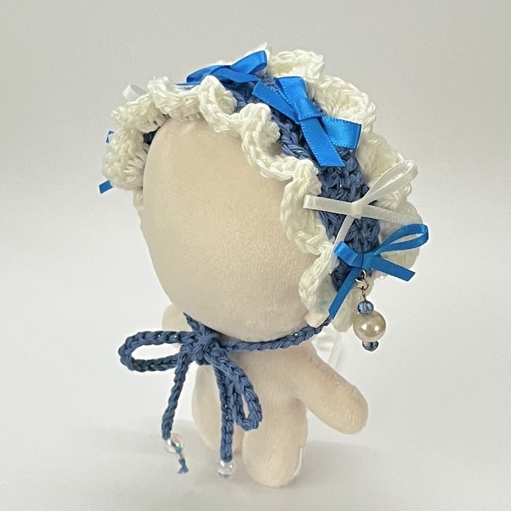 11cm〜15cm ぬいぐるみ用 ヘッドドレス リボン ビーズチャーム ブルー