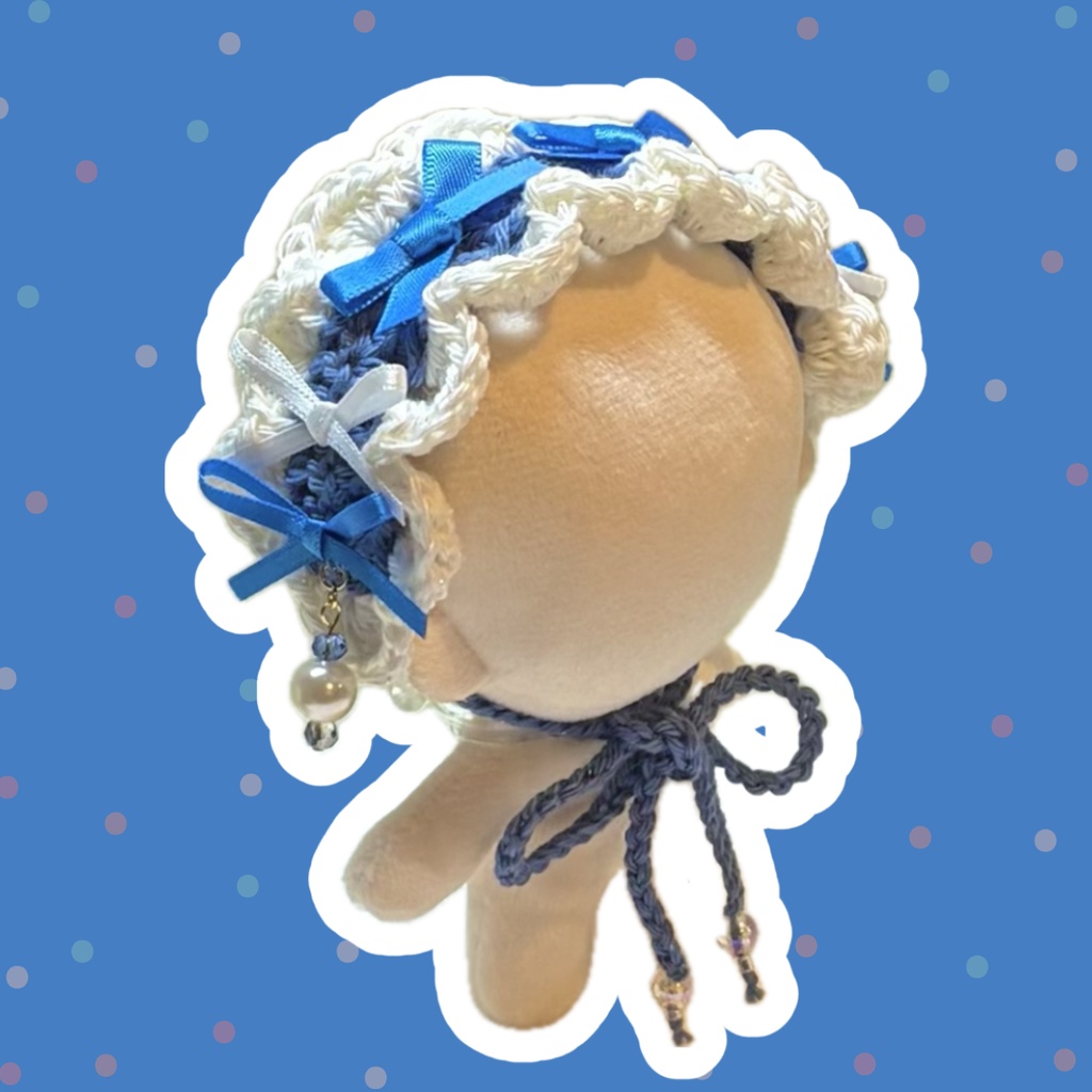 11cm〜15cm ぬいぐるみ用　ヘッドドレス リボン　ビーズチャーム　ブルー