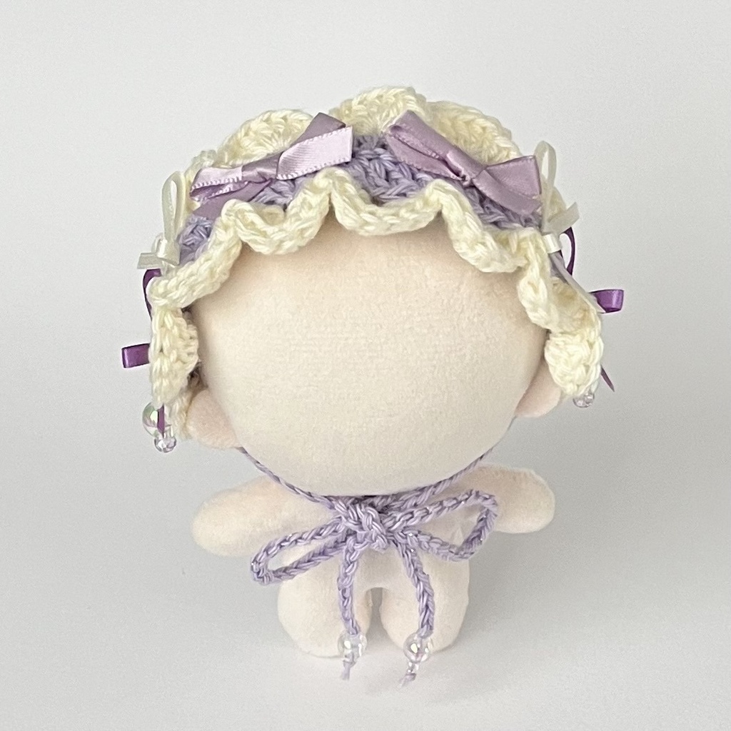 11cm〜15cm ぬいぐるみ用 ヘッドドレス リボン ビーズチャーム 紫 ラメ入り
