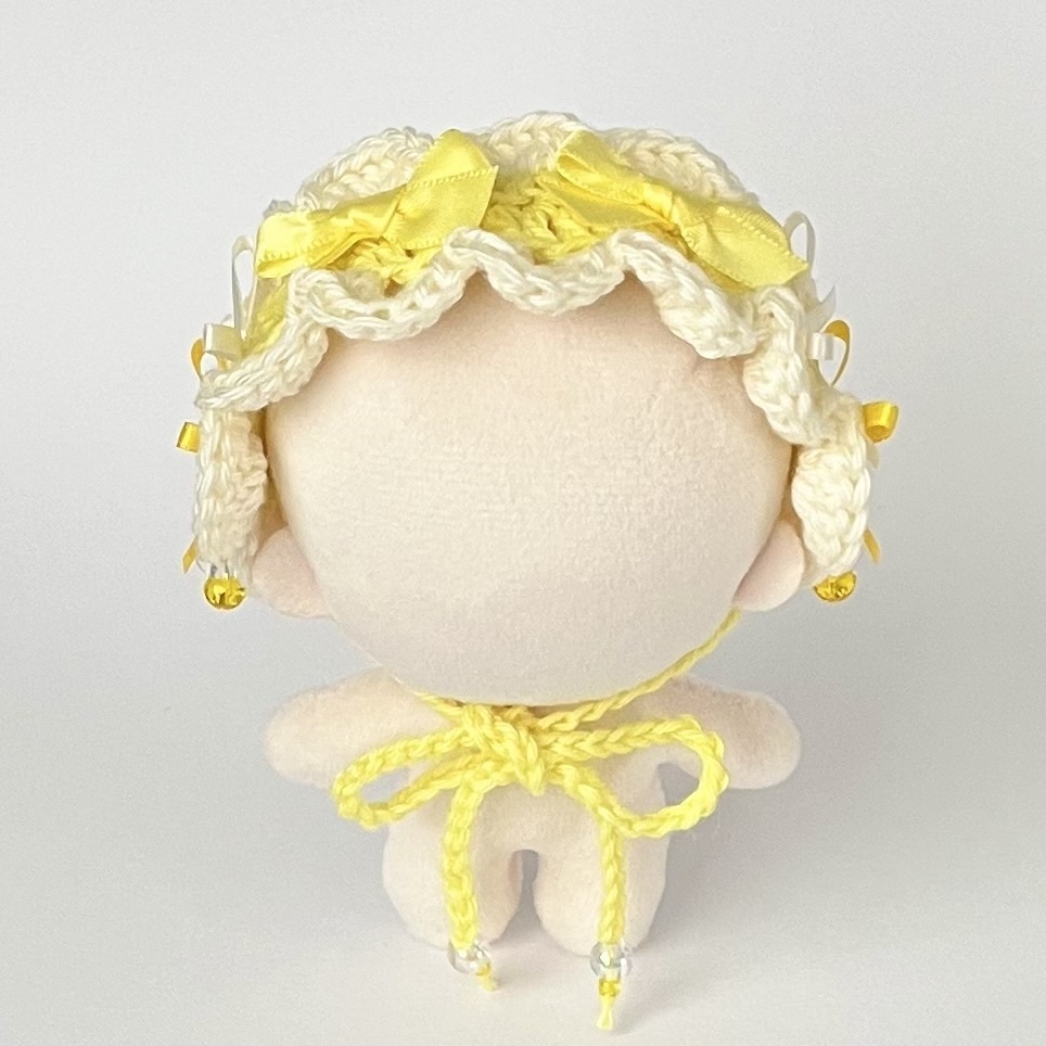 11cm〜15cm ぬいぐるみ用 ヘッドドレス リボン ビーズチャーム 黄色 レモン