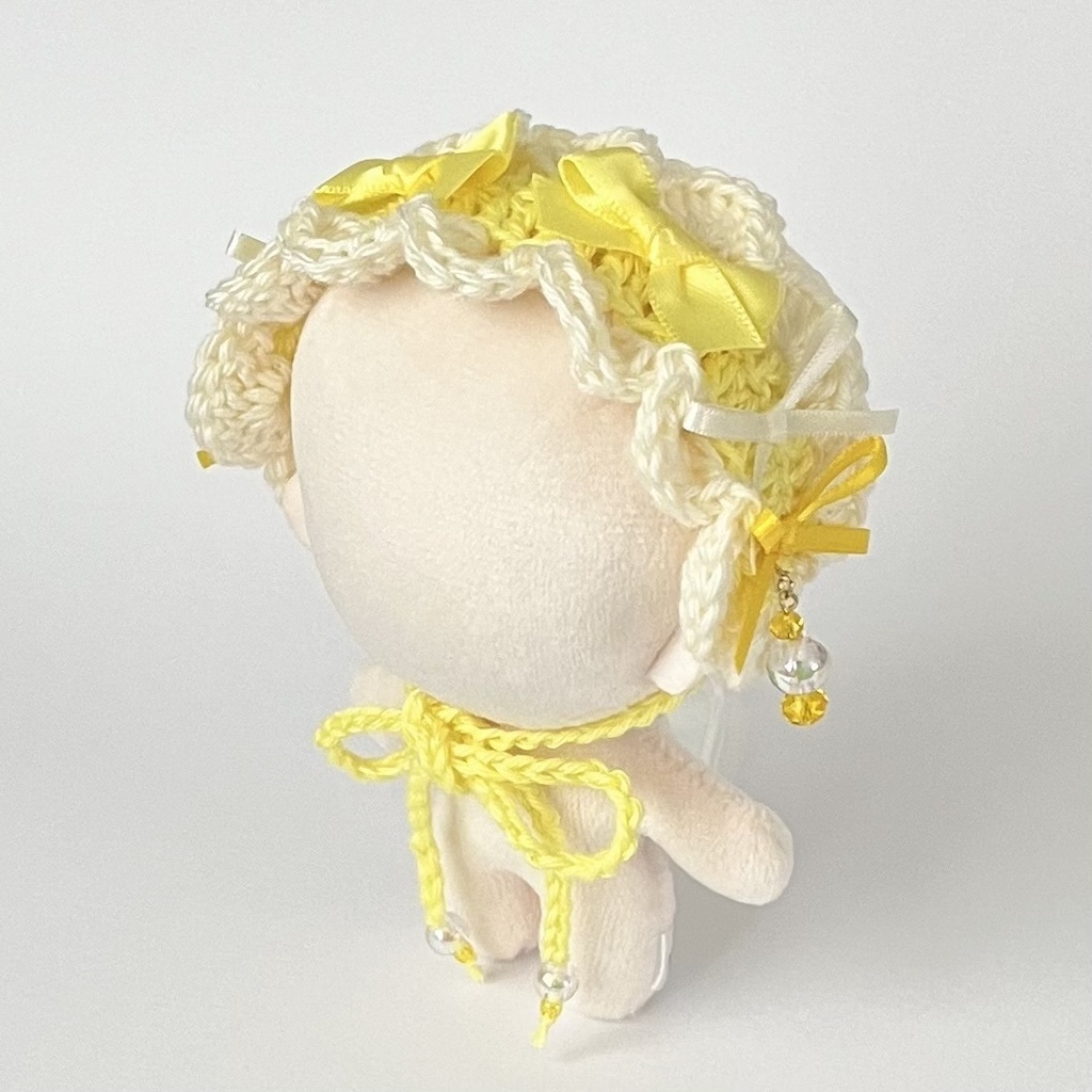 11cm〜15cm ぬいぐるみ用 ヘッドドレス リボン ビーズチャーム 黄色 レモン