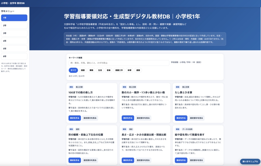 学習指導要領対応デジタル教科書・生成型デジタル教材DB