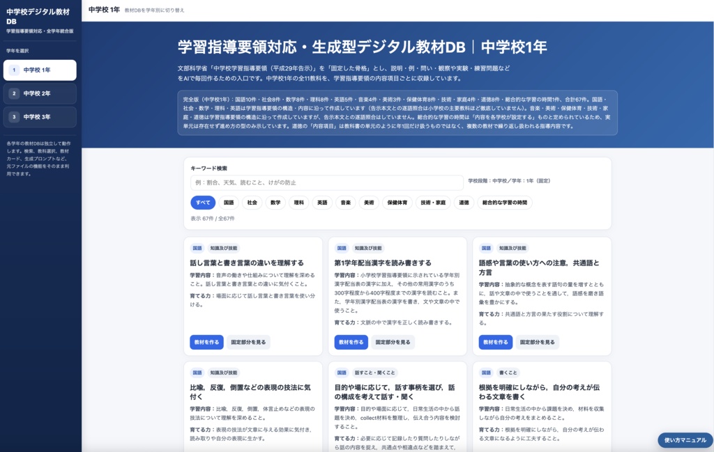 学習指導要領対応デジタル教科書・生成型デジタル教材DB