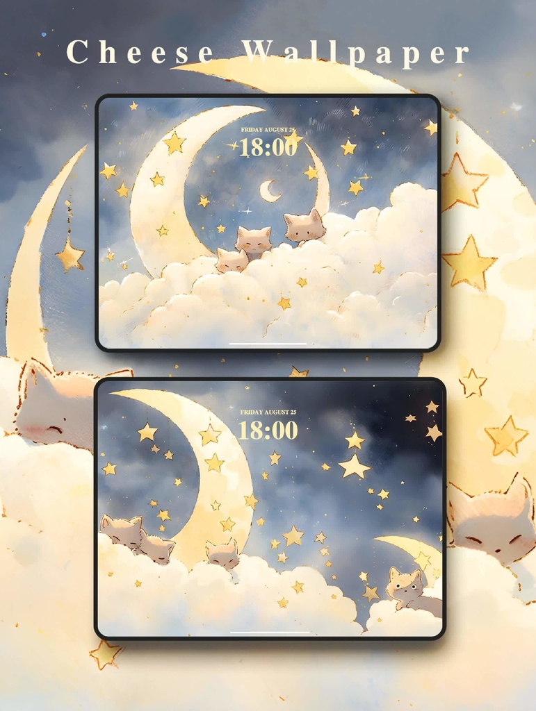 40-42.パソコン/iPad壁紙｜水彩の黒猫と少年-水彩の夢見る子猫