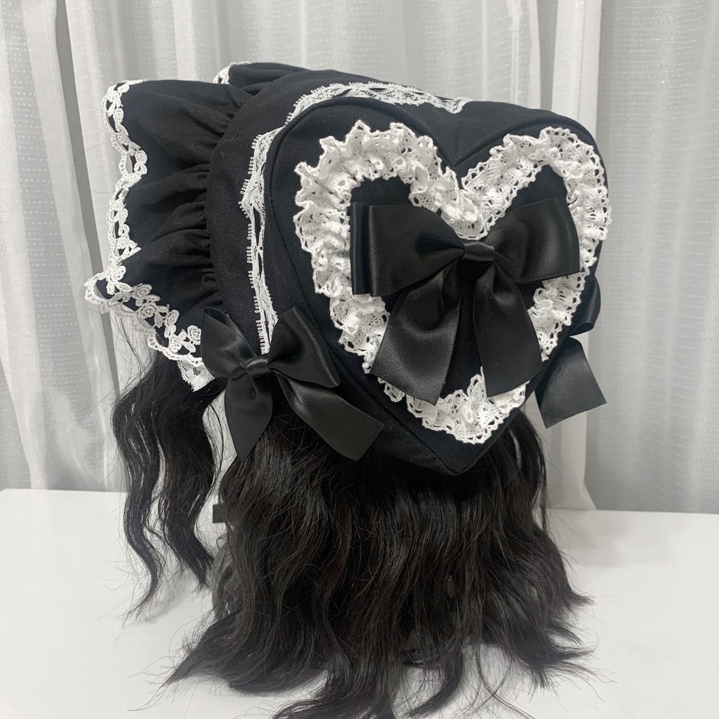 無料クーポン配布 アプリ ハートボンネット（黒白） BOOTH - 萬屋ヒツジ - ヘアアクセサリー