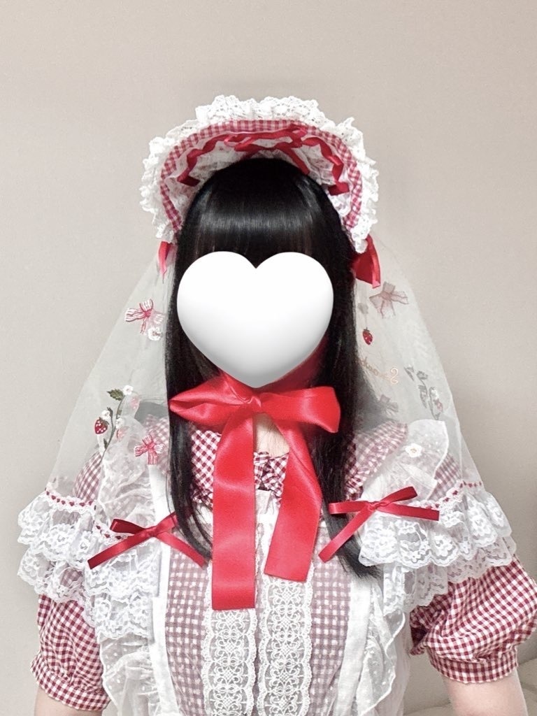 ベール付きボンネット(ギンガム赤)