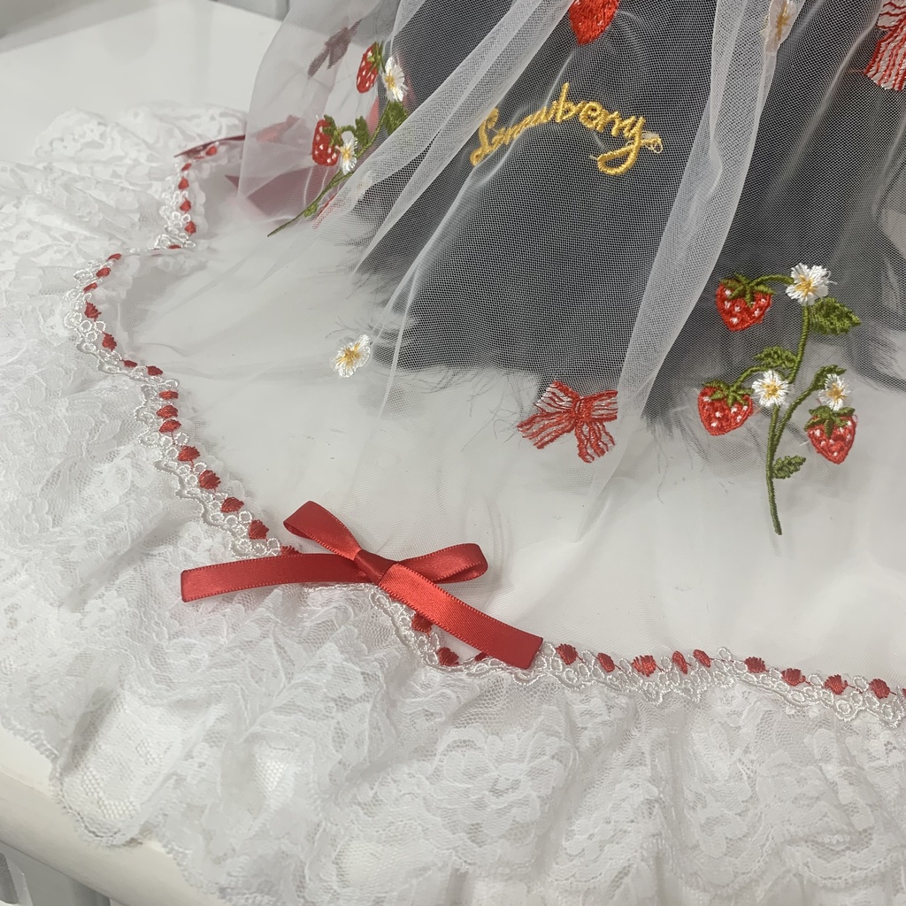 ベール付きボンネット(ギンガム赤)